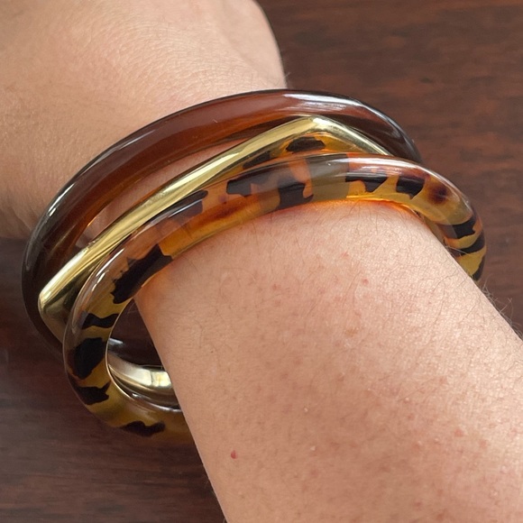 Vintage tortoise shell pattern cellulose acetate bangle bracelet - Picture 2 of 6